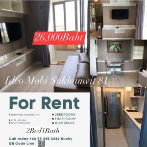 For RentCondoOnnut, Udomsuk : 🔥 Urgent! Available room for rent /For rent (Available)▪️Ideo Mobi Sukhumvit 81 (Ready to move in)▪️Size : 48 Sqm.▪️2 bedrooms 1 Bathroom▪️1 Car Space ▪️Fully Furnished