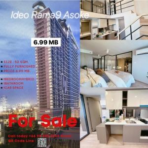 For SaleCondoRama9, Petchburi, RCA : 🔥Hot 2-story condo, beautifully decorated, first hand, beautifully decorated, ready to move in 📍Ideo Asoke Rama9 👉 only 6.99 MB. only 🔹 2 bedrooms, 1 bathroom, hybrid (1 Bed Hybrid) 🔹 size 52 square meters 🔹 ground floor area 35 Square meters🔹Upstairs are