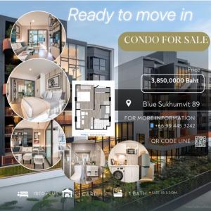 For SaleCondoOnnut, Udomsuk : 🔥Condo for sale, ready to move in, first hand from the project📍 Blue Sukhumvit 89 🔹Size 35.5 square meters (1Bedroom Plus)🔹1 bedroom, 1 bathroom ❌From the price of 5,049,000 baht❌✅Selling for only 3,850,000 baht