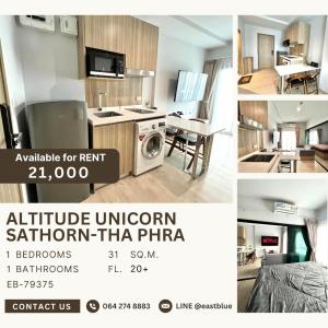 For RentCondoThaphra, Talat Phlu, Wutthakat : Altitude Unicorn Sathorn-Tha Phra 1 Bed for rent 21k