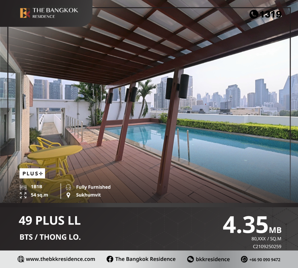 For SaleCondoSukhumvit, Asoke, Thonglor : 49 PLUS 2 Condo ready to be in the heart of the city. Fulfill a superior life with large living space, near BTS Thonglor.