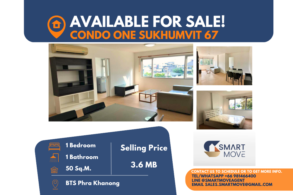 ขายคอนโดอ่อนนุช อุดมสุข : Code C20240600071.......Condo One Sukhumvit 67 สำหรับขาย, 1 ห้องนอน, 1 ห้องน้ำ, แต่งครบ, ราคาพิเศษ!!