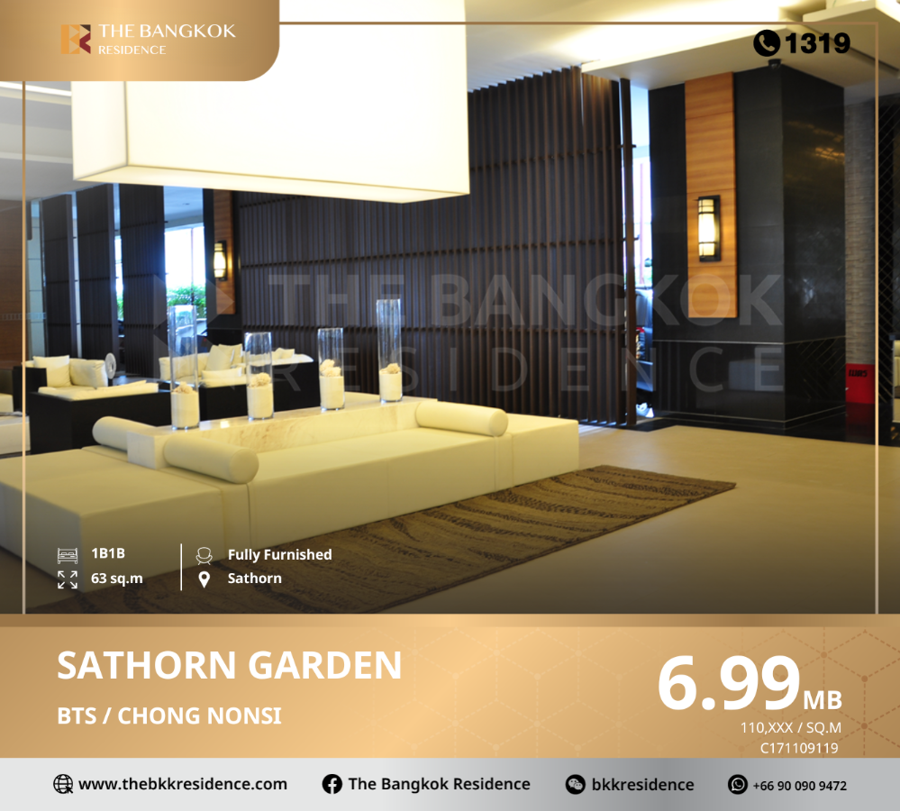 For SaleCondoSathorn, Narathiwat : Sathorn Garden, a luxury resort-style condominium located in a green area in the heart of the city, near BTS Chong Nonsi.