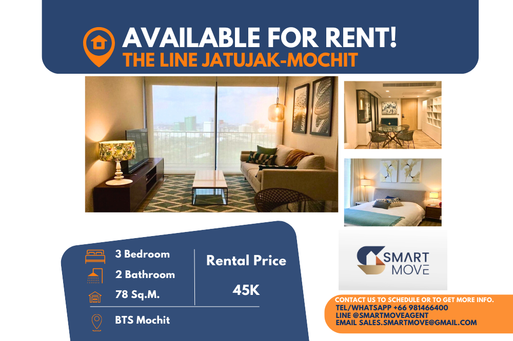 For RentCondoSapankwai,Jatujak : Code C20240301004..........The Line Jatujak - Mochit for rent, 3 bedroom, 2 bathroom, high floor, furnished, ready to move in