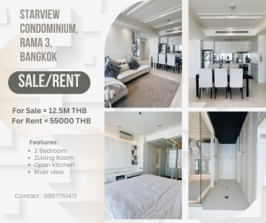 For RentCondoRama3 (Riverside),Satupadit : Condo for rent, Star View, beautifully decorated, ready to move in, only 55,000 baht.