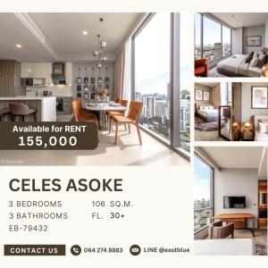 ให้เช่าคอนโดสุขุมวิท อโศก ทองหล่อ : Celes Asoke 3 Beds, World-Class Decorated 155k per month