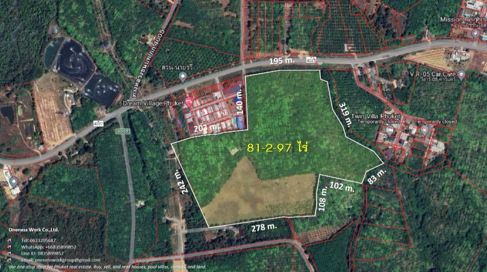 For SaleLandPhuket : Land next to Pa Khlok-Muang Mai Road. Near Mission Hills Golf Course, Phuket, area size 81 rai 2 ngan 97 square wah.