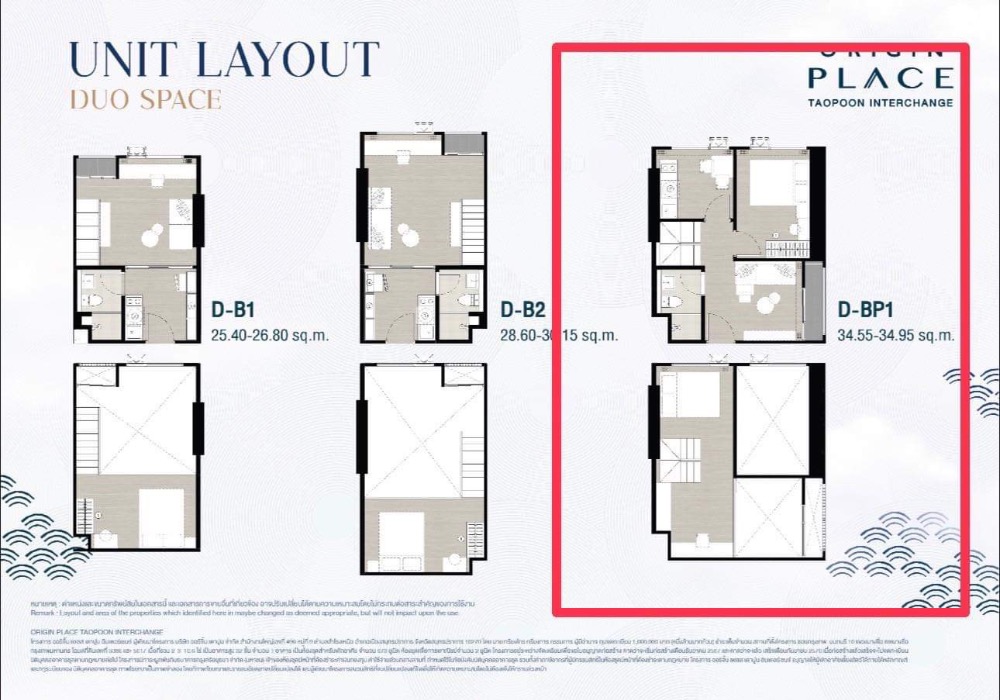 ขายดาวน์คอนโด : Rare Item!! ขายดาวน์ Origin Place Taopoon Interchange ห้อง Duo Space 34.95 ตร.ม.