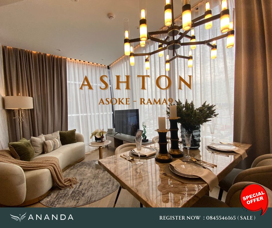 For SaleCondoRama9, Petchburi, RCA : Ashton Asoke-Rama9, luxury condo in the heart of Rama 9, fully furnished, ready to move in, 2 large bedrooms, 61 sq m., close to MRT Rama 9, only 280 meters, special 13.99 MB.