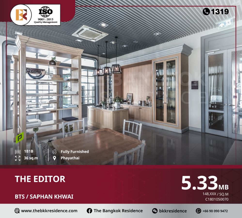 For SaleCondoSapankwai,Jatujak : The Editor, a new perspective condo in a modern classic way, near BTS Saphan Khwai.