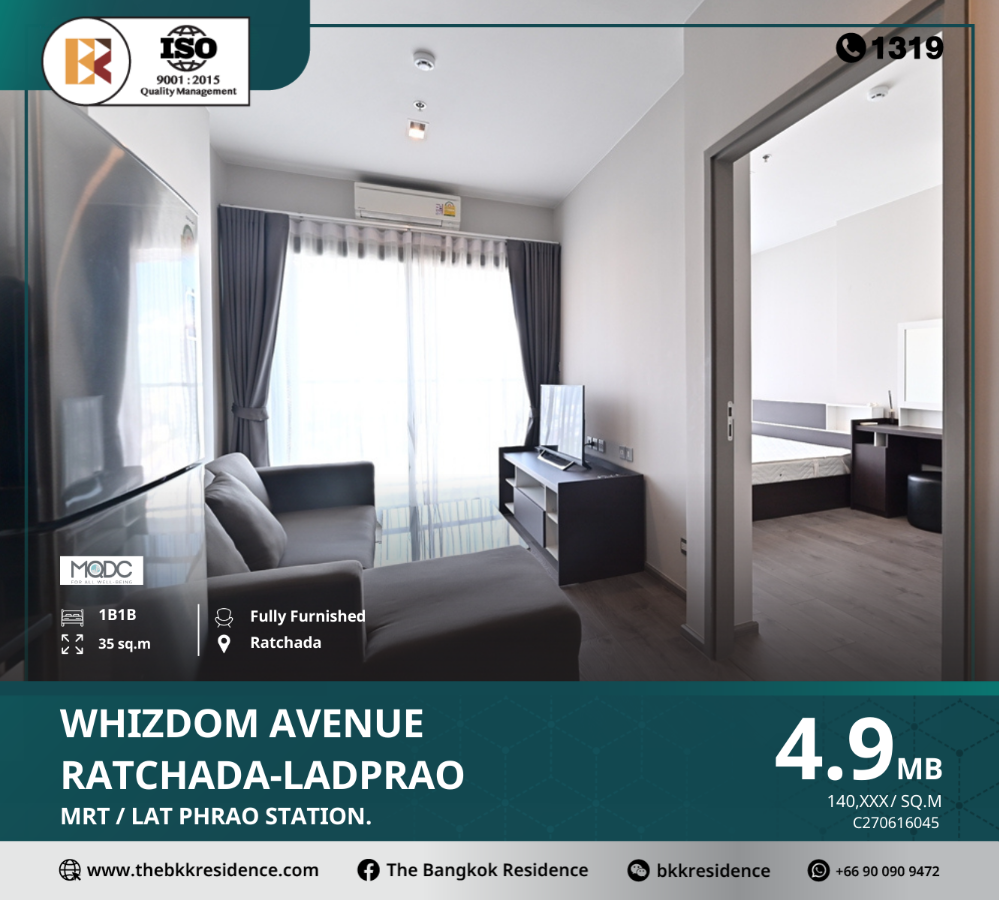 For SaleCondoLadprao, Central Ladprao : Whizdom Avenue Ratchada-Ladprao Super premium condo, beautifully decorated, near MRT Lat Phrao Station.