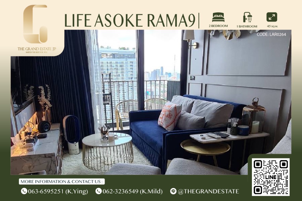 For RentCondoRama9, Petchburi, RCA : ⭐️ LIFE ASOKE RAMA9⭐️ For rent 2 bed 1 bath Size 50 sqm, decorated in Luxury style - Negotiable price