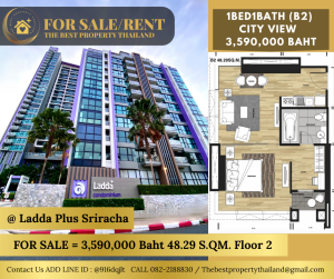 For SaleCondoSriracha Laem Chabang Ban Bueng : FOR SALE 1BED 1BATH  SIZE 48.29SQ.M. FL.2 Condo LaddaPlus