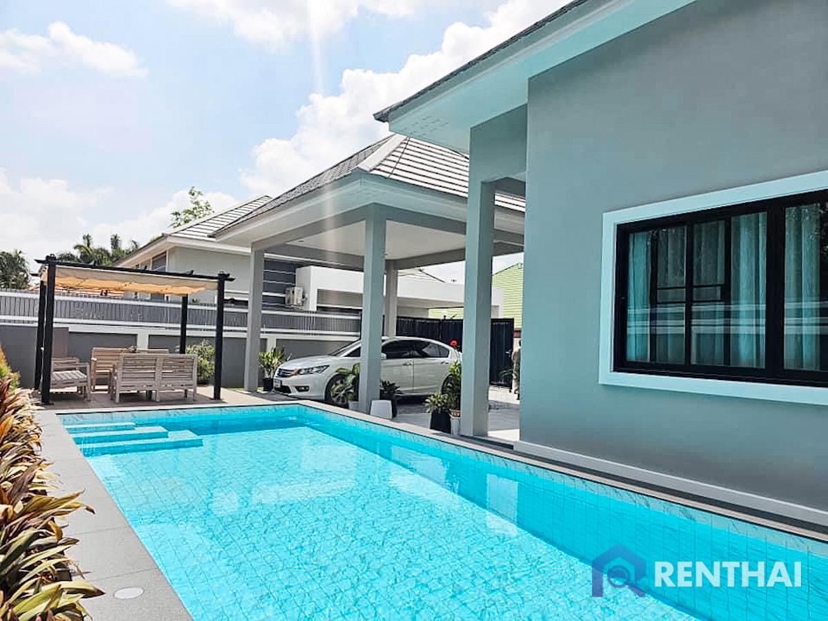 For SaleHousePattaya, Bangsaen, Chonburi : Brand-new pool Villa fully furnished, ready to move in