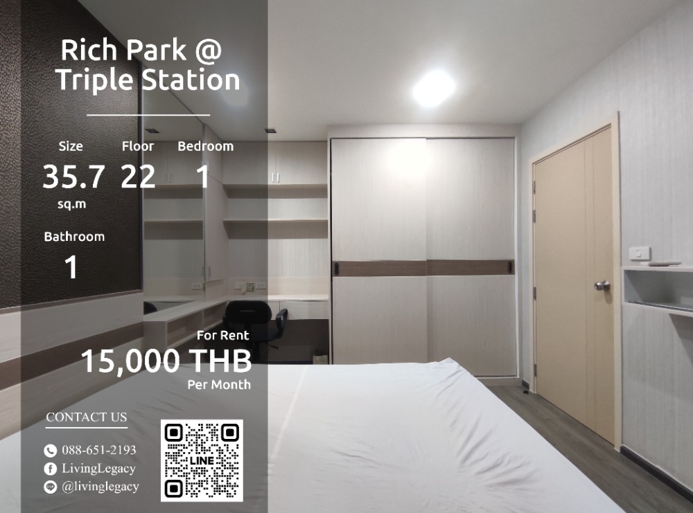 For RentCondoPattanakan, Srinakarin : SF7E37 SF7E37 Condo for rent Rich Park @ Triple Station 35.7 sq m, 22nd floor call 088-651-2193