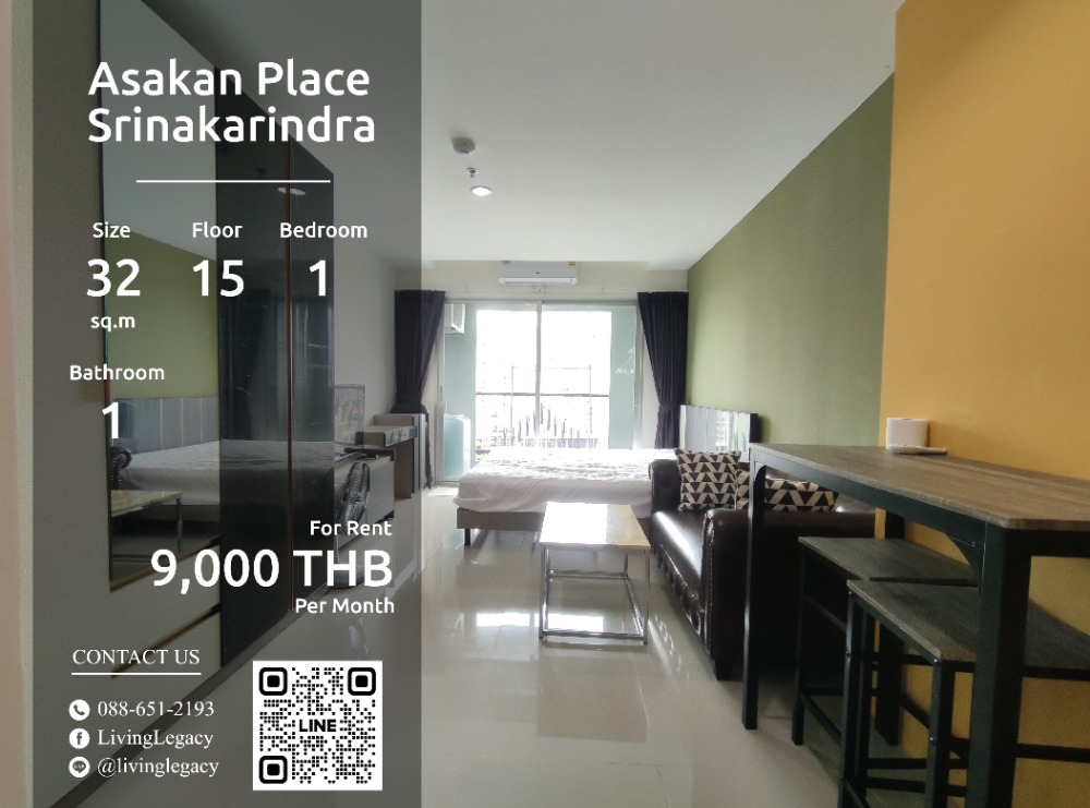 For RentCondoPattanakan, Srinakarin : SG8YDZ Condo for rent Asakan Place Srinakarindra 32 sq m, 15th floor call 088-651-2193