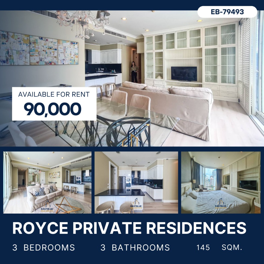 ให้เช่าคอนโดสุขุมวิท อโศก ทองหล่อ : Royce Private Residences 3bed 3 bath  Great view, Fully furnished in Asoke area