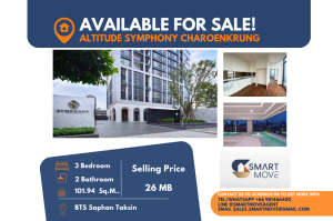 For SaleCondoSathorn, Narathiwat : Code C20240700007.......Altitude Symphony Charoenkrung for sale, 3 bedroom, 2 bathroom, high floor, Partly Furnished, Special Deal!!