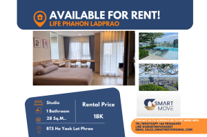 For RentCondoLadprao, Central Ladprao : Code C20240700004..........Life Phahon - Ladprao for rent, Studio room, 1 bathroom, high floor, furnished, ready to move in