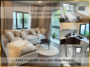 For RentHouseBangna, Bearing, Lasalle : ❤ 𝐅𝐨𝐫 𝐫𝐞𝐧𝐭 ❤ Single house, Centro Bangna, 4 bedrooms, fully furnished, pets allowed, 190 sq m. ✅ near Mega Bangna