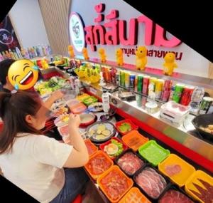 For LeaseholdRetailBangna, Bearing, Lasalle : For rent: Shabu Mala-Conveyor Shop. With franchise, Soi Lasalle, 105 village project, beauty salon - with complete system