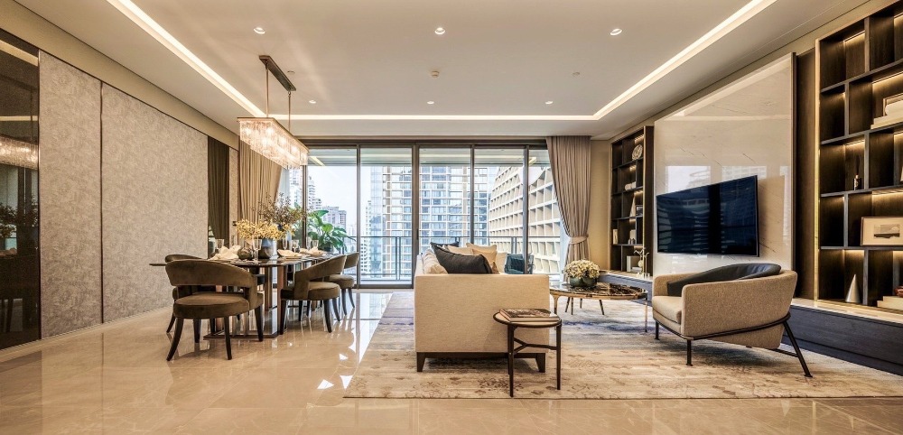 For RentCondoWitthayu, Chidlom, Langsuan, Ploenchit : For rent The Residence at Sindhorn Kempinski Hotel 3 bedrooms, modern style, high floor, beautiful view, ready to move in