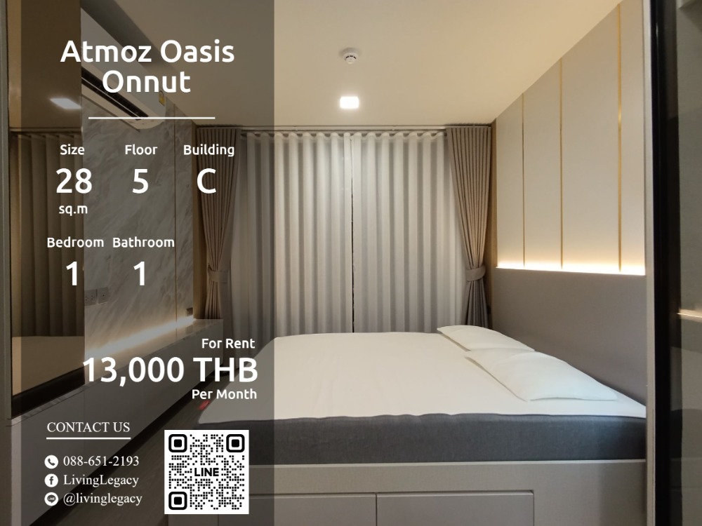 For RentCondoOnnut, Udomsuk : SFOV4K Condo for rent Atmoz Oasis Onnut 28 sq m, 5th floor, Building C line id: @livinglegacy Tel: 088-651-2193