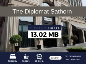 For SaleCondoSathorn, Narathiwat : 💥 FOR SALE 💥 The Diplomat Sathorn | 1 BED 1 BATH | 50 sq.m. | 13.02 MB | ☎️ 095-989-6228