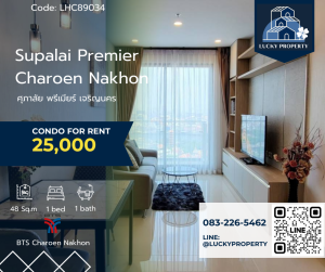 For RentCondoWongwianyai, Charoennakor : For rent 🏙️Supalai Premier Charoen Nakhon 🛌1 bedroom 48 sq m.