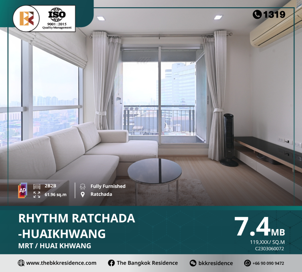 For SaleCondoRatchadapisek, Huaikwang, Suttisan : RHYTHM Ratchada-Huaikhwang on a quality location, near the MRT Huai Khwang.