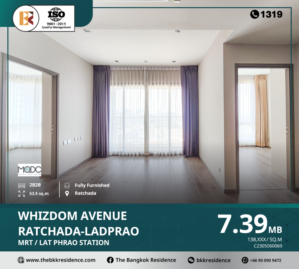 For SaleCondoLadprao, Central Ladprao : Whizdom Avenue Ratchada-Ladprao Super premium condo, beautifully decorated, near MRT Lat Phrao Station.