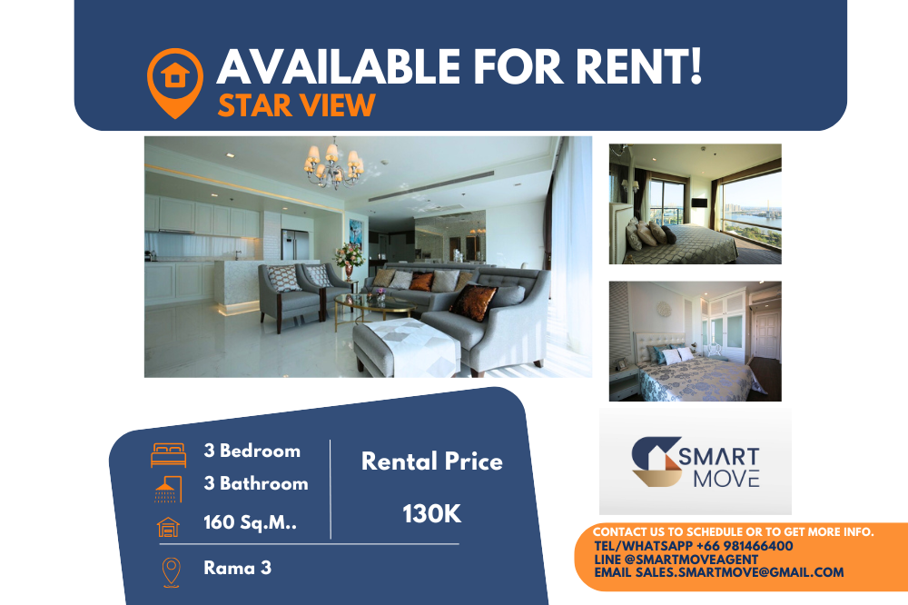 For RentCondoRama3 (Riverside),Satupadit : Code C20230204607..........Starview for rent, 3 bedroom, 3 bathroom, high floor, furnished, ready to move in