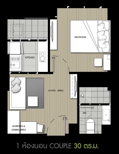 For SaleCondoRamkhamhaeng, Hua Mak : Urgent Sale with Tenant!! Fully Furnished Condo, 1 Bedroom, Good Location, Convenient Travel, Close to Sky Train. Easy to Find Food. Selling at an Affordable Price, Negotiable.