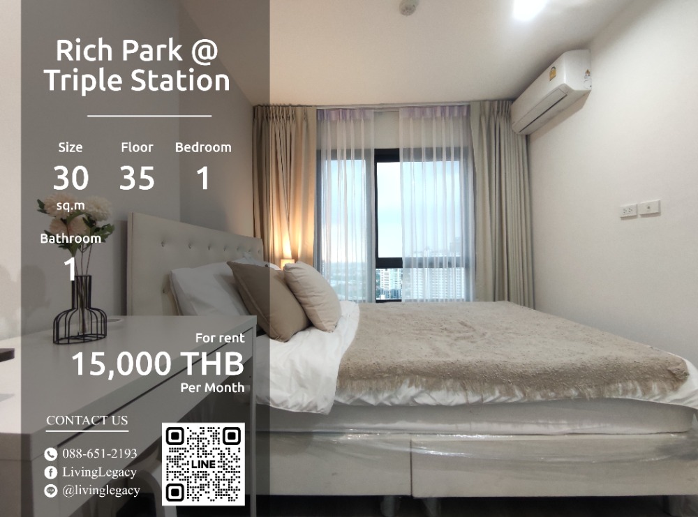 For RentCondoPattanakan, Srinakarin : SGSS1H Condo for rent Rich Park @ Triple Station 30 sq m, 35th floor line id : @livinglegacy Tel: 088-651-2193