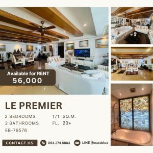 ให้เช่าคอนโดสุขุมวิท อโศก ทองหล่อ : Le Premier 1 2 Beds 2 Bath 171 sqm 56,000 per month