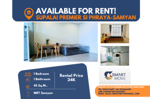 For RentCondoSiam Paragon ,Chulalongkorn,Samyan : Code C20240700051..........Supalai Premier Si Phraya - Samyan for rent, 1 bedroom, 1 bathroom, high floor, furnished, ready to move in