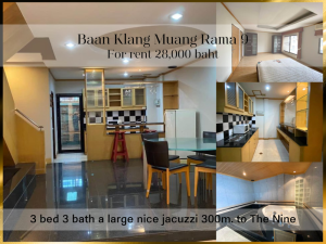 For RentTownhousePattanakan, Srinakarin : ❤ 𝐅𝐨𝐫 𝐫𝐞𝐧𝐭 ❤ Townhome Baan Klang Muang Rama 9 Soi 43, 3 bedrooms, fully furnished, 170 sq m. ✅ near The Nine Rama 9 300 meters.