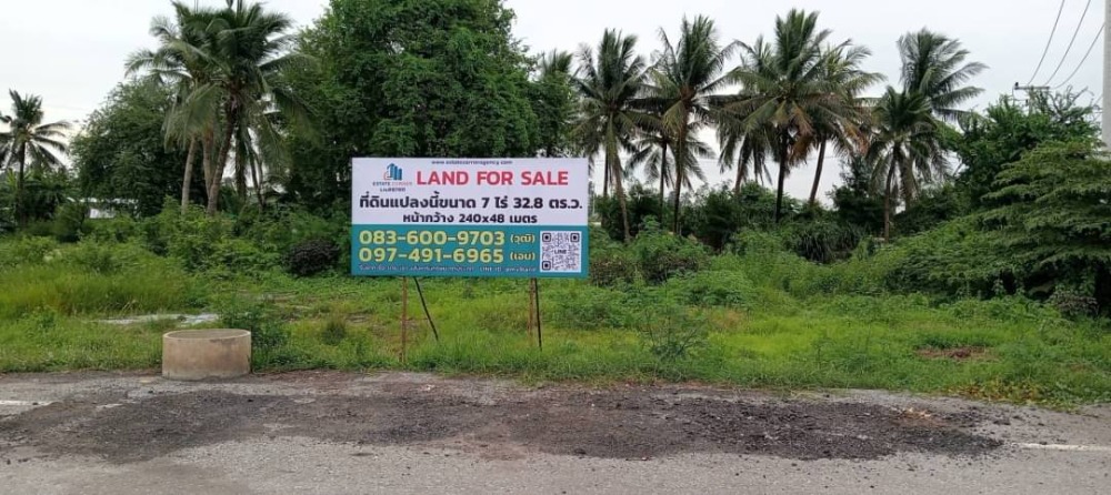 For SaleLandSamut Songkhram : Beautiful vacant land for sale, 7-0-32.8 rai, next to Rama 2 Road, Amphawa, near Wang Manao intersection. Suitable for investment purchases