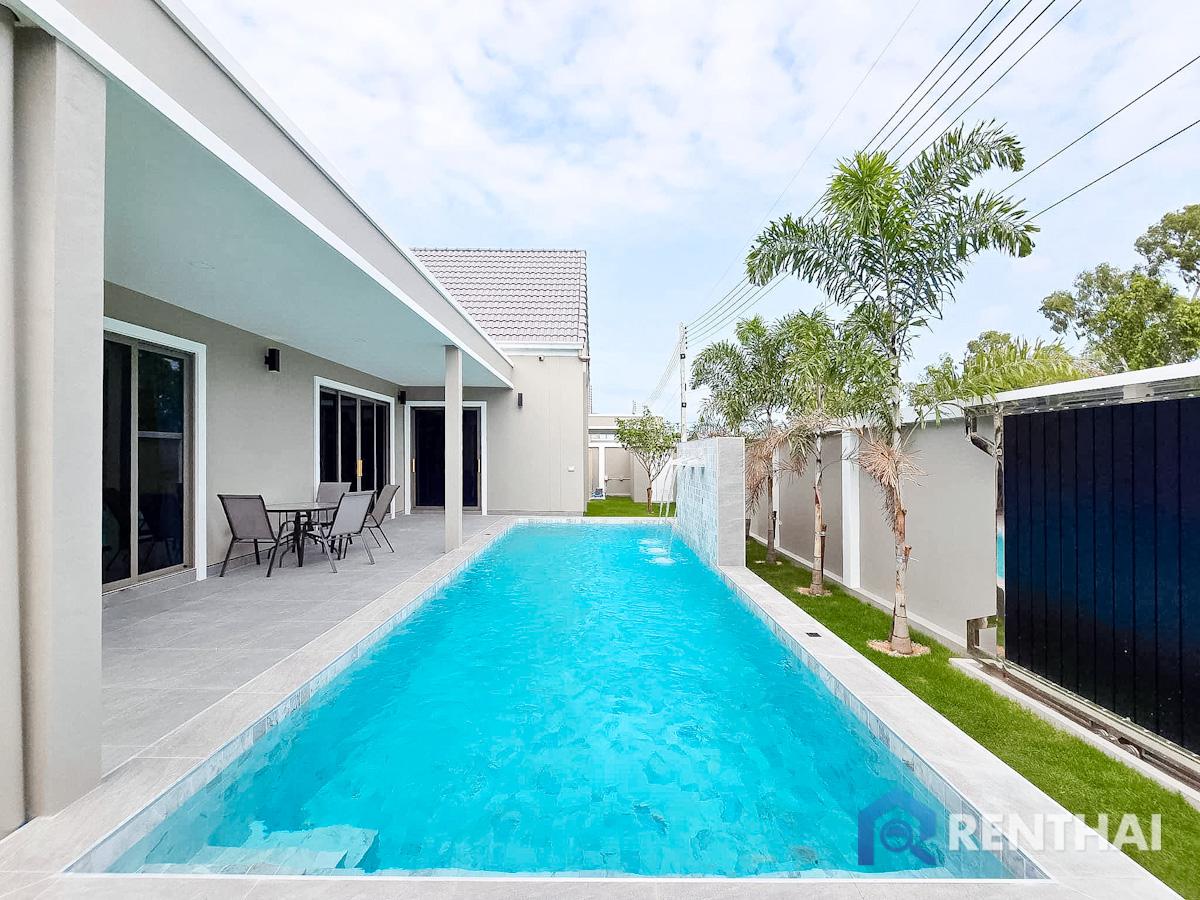 For SaleHousePattaya, Bangsaen, Chonburi : Ready to move in brand-new pool villa Nordic style, Fully furnished