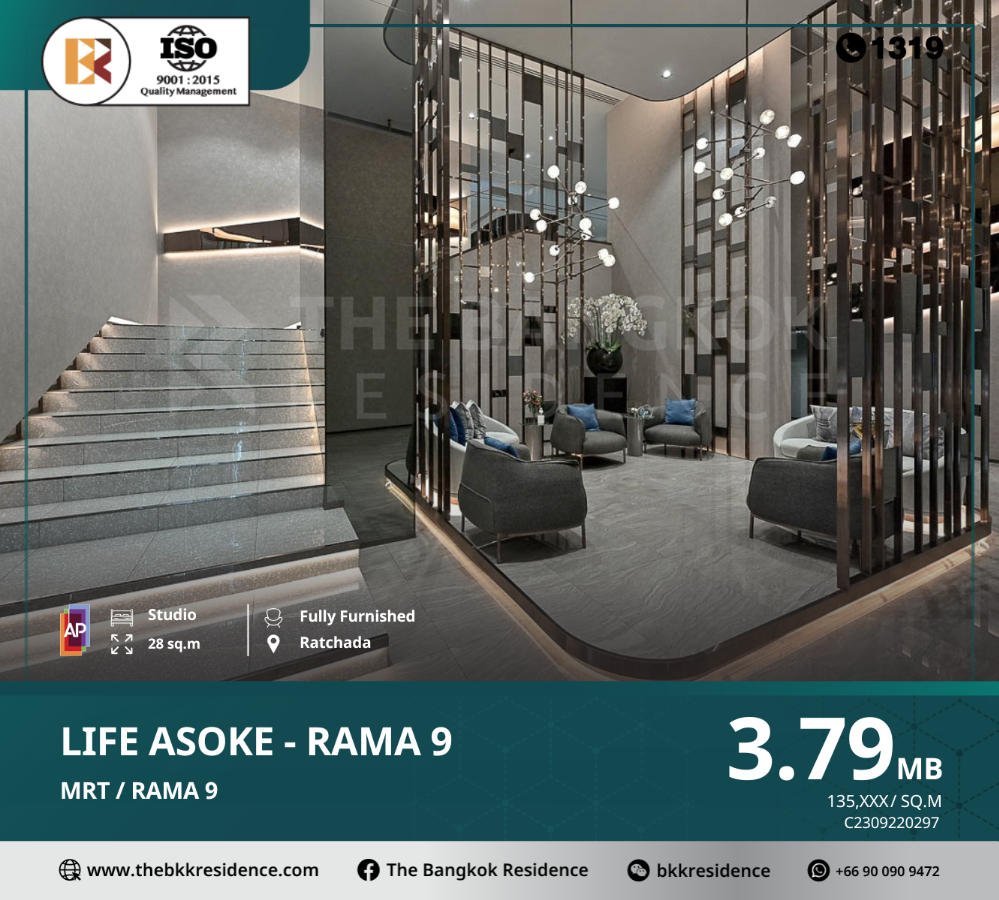 For SaleCondoRama9, Petchburi, RCA : Life Asoke - Rama 9 meets the lifestyle needs of modern people, living without limits, near MRT Rama 9.