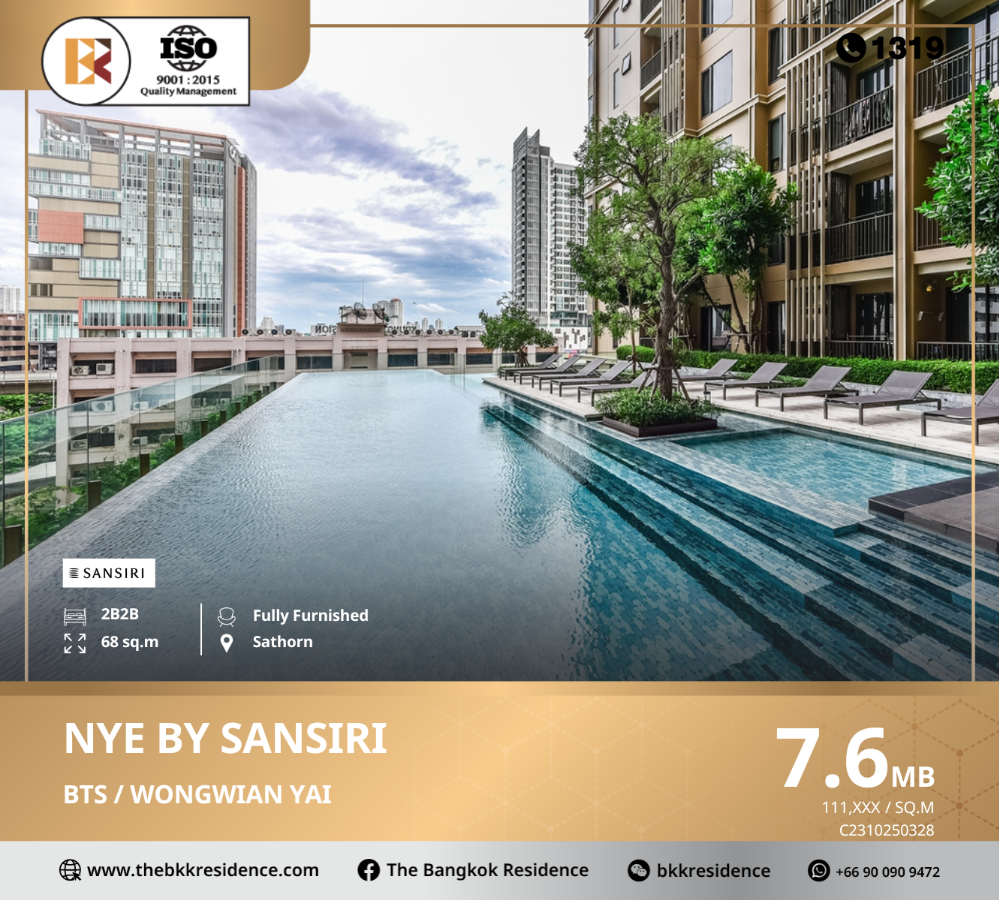 For SaleCondoWongwianyai, Charoennakor : Nye by Sansiri is convenient for every lifestyle, near BTS Wongwian Yai.