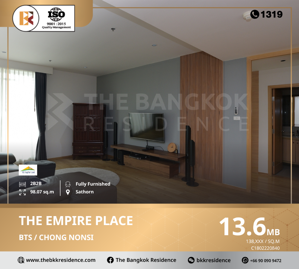 For SaleCondoSathorn, Narathiwat : The Empire Place, a contemporary Chicago Art-Deco Design condo, near BTS Chong Nonsi