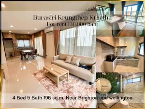 For RentHousePattanakan, Srinakarin : ❤ 𝐅𝐨𝐫 𝐫𝐞𝐧𝐭 ❤ Single house Burasiri Krungthep Kreetha, fully furnished, 4 bedrooms, 196 sq m., 2 parking spaces ✅ near Brighton and Wellington International School.