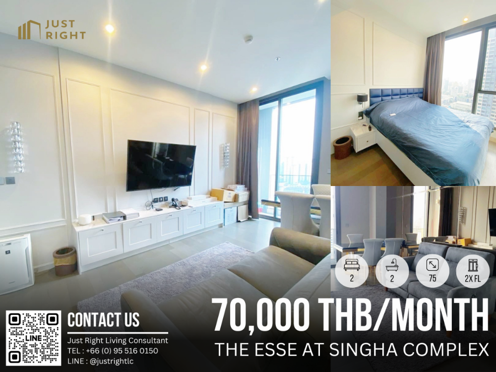 For RentCondoRama9, Petchburi, RCA : For rent, The Esse at Singha Complex, 2 bedroom, 2 bathroom, size 75 sq.m, Floor 2x, Fully furnished, only 70,000/m, 1 year contract only. |