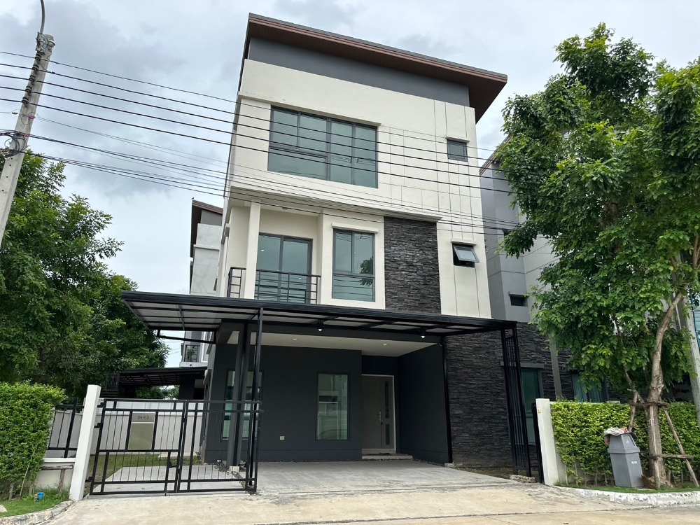 For SaleHouseMin Buri, Romklao : 3-storey twin house, 47.1 sq.w., Baan Klang Muang Rama 9, near the city, convenient transportation