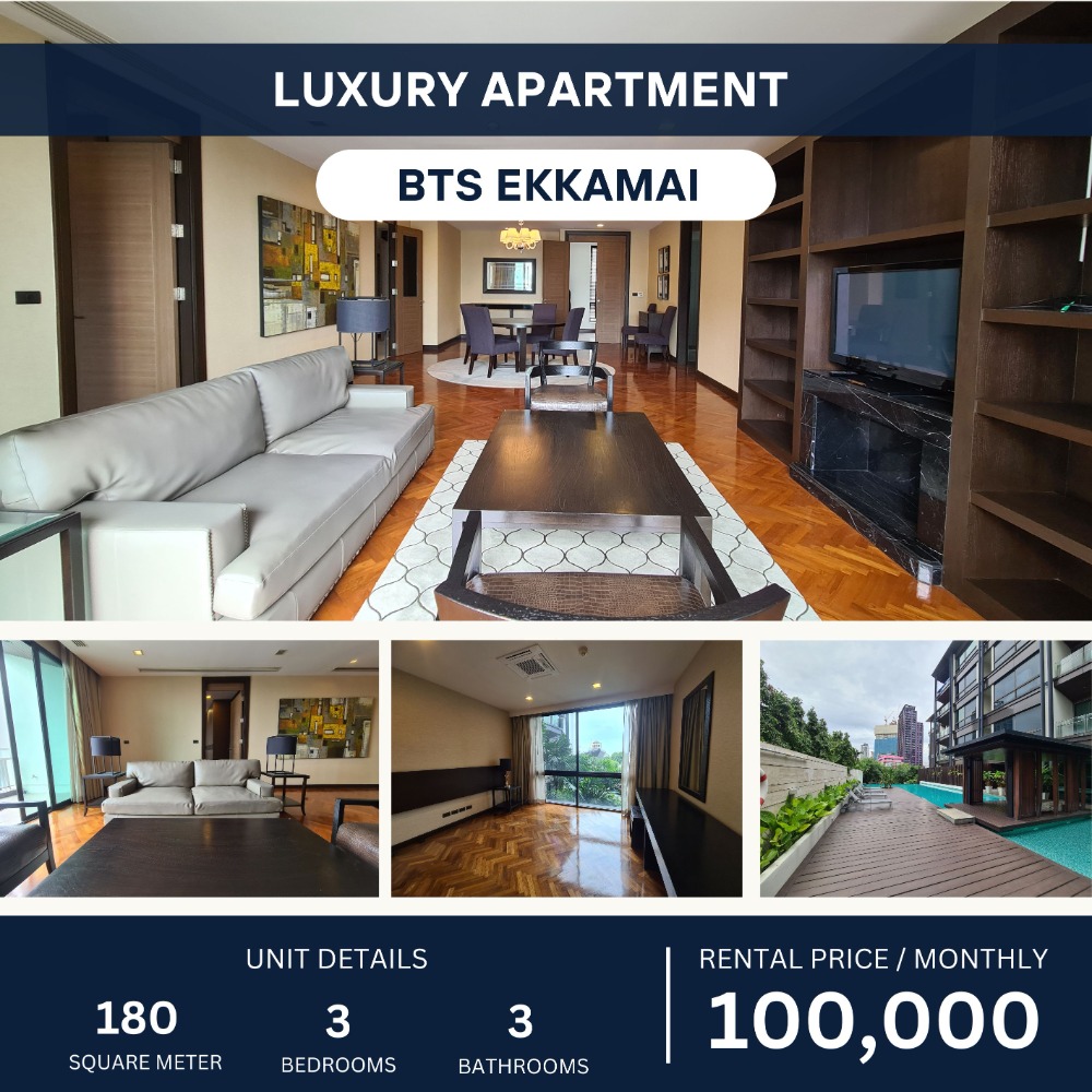 For RentCondoSukhumvit, Asoke, Thonglor : Luxury Apertment 3 Beds 3 Baths BTS Ekkamai 100k per month