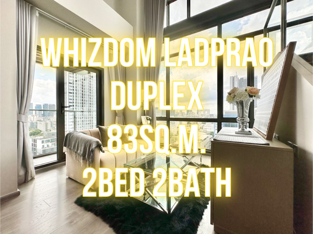 For SaleCondoLadprao, Central Ladprao : Whizdom Lat Phrao - 83 sq m. Duplex 2 bedrooms, 2 bathrooms, high ceiling 092-545-6151 (Tim)