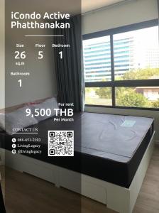 For RentCondoPattanakan, Srinakarin : SHQEQK Condo For Rent iCondo Active Phatthanakan 26 Sq.M. Floor 5 line id : @livinglegacy tel : 088-651-2193