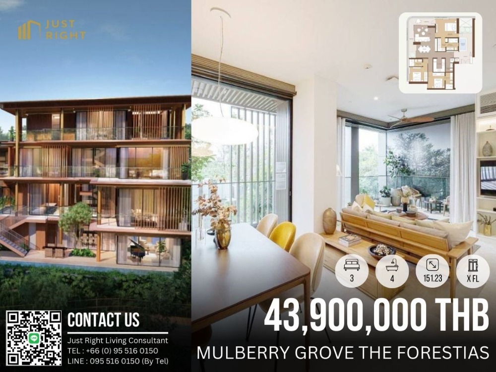 ขายดาวน์คอนโดบางนา แบริ่ง ลาซาล : ขาย  Mulberry Grove The Forestias 3 ห้องนอน 4 ห้องน้ำ 151.23 ตรม. ชั้น x ห้องเปล่าตามมาตรฐานโครงการ ในราคาเพียง 43,900,000 บาทเท่านั้น