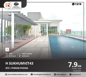 For SaleCondoSukhumvit, Asoke, Thonglor : H Sukhumvit 43, room in very good condition, beautifully decorated, fully furnished, ready to move in, near BTS Phrom Phong